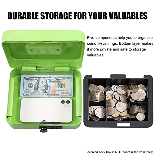 KYODOLED Cash Box with Combination Lock,Safe Metal Box for Money,Storage Lock Box with Money Tray,7.87"x 6.30"x 3.54" Limegreen Medium - color: Limegreen, size: Medium