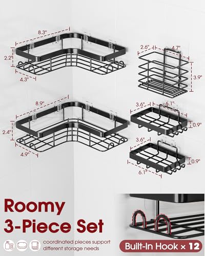 Sakugi Corner Shower Caddy - 5-Pack Shower Organizer with Soap Holder & Toothbrush Holder, Rustproof Metal Shower Shelves, Laundry, Kitchen, Bathroom Organizers and Storage Solution, Large, Black - color: Black, size: Large - 5 Packs