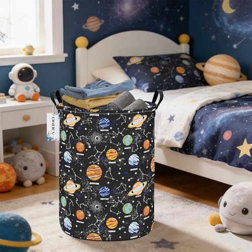 Round Fabric Storage Bin,Decorative Basket,Organizer Basket with Handles,for Clothes Storage,Books and Sundries(Planet) - color: Black Planet