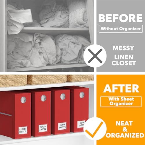 SpaceAid 4 Pack Bed Sheet Organizers and Storage, Foldable Sheet Organizer for Linen Closet, Sheets Set Folder Keeper with Window XL (Queen & King Size) Bedding Container (Red, 4 Pack) - color: Red, size: 4 Pack