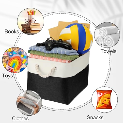 meekoo 8 Pack Collapsible Storage Bins Fabric Storage Bins Polyester Fabric Baskets with Handles Linen Closet Organizer for Shelf Home Closet Towels Toys(15 x 11 x 9.5 in,Black White) - color: Black White, size: 15 x 11 x 9.5 In