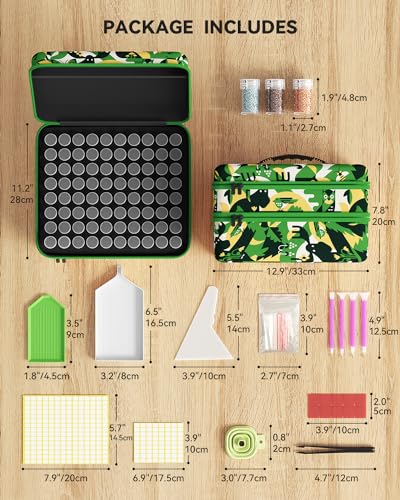 ARTDOT 240 Slots Storage Container for Diamond Painting Kits for Adults,Portable Diamond Painting Storage Box with Accessories and Tools - color: Green, size: X-Large