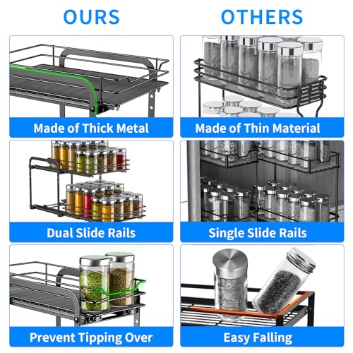 RCHYFEED Spice Organization for Cabinet, 2 Tier Pull Out Spice Rack for Seasoning Organizer, Height Adjustable Heavy Duty Metal Basket for Inside Cabinets & Pantry Closet(5.5" Wx10.5 Dx9.5 H) - size: 2 Tier-5.5''Wx10.5''Dx9.5''H