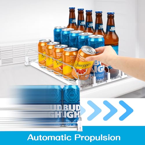 Soda Can Dispenser for Refrigerator, 3 Row Self-Pushing Rack, Fits up to 15 Cans, Width Adjustable Beverage Storage Rack, 15inch White - size: New 15 inch