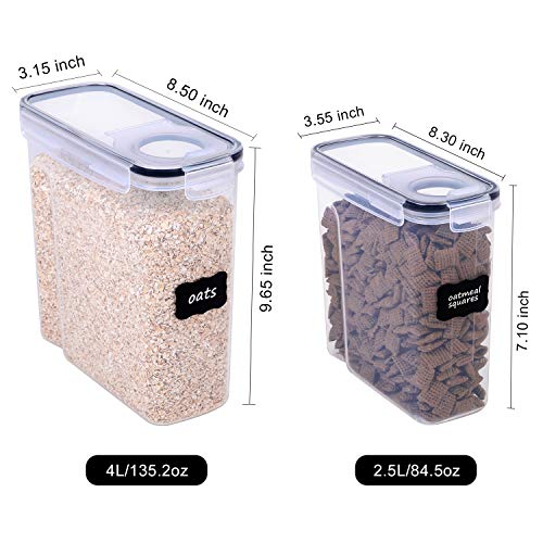 FOOYOO Cereal Containers Storage Set - 6 Piece Airtight Large Dry Cereal Storage Containers(4 * 4L+2 * 2.5L), BPA Free Dispenser Plastic Cereal Storage Containers with 16 Labels & Pen - color: 6 Piece