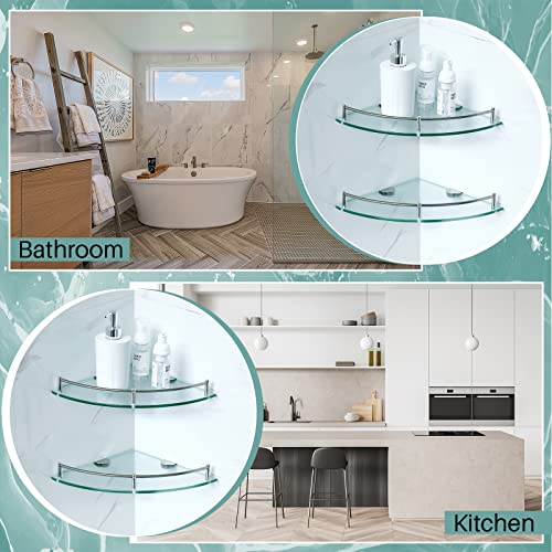 Crowye 2 Pcs Corner Shower Shelf 2-tier Glass Corner Shelf Stainless Steel Wall Mounted Bathroom Organizer for Storing Shower Gel Shampoo Brush, 9.25 Inches (Silver) - color: Silver