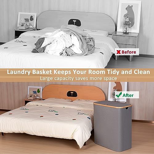 iEGrow Laundry Basket with Lid, 160L Laundry Hamper with Bamboo Handle,Clothes Basket Organizer with Removable Inner Bag for Clothes Toys Towels,Light Grey - color: Grey, size: 160L