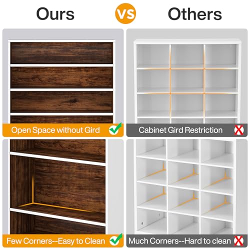Tribesigns Tall Shoe Cabinet, 9 Tiers 40-45 Pairs Heavy Duty Wood Freestanding Shoe Storage Cabinet, 70.8'' Tall Shoe Cabinet with Open Storage for Entryway (1, White/Brown) - color: White/Brown