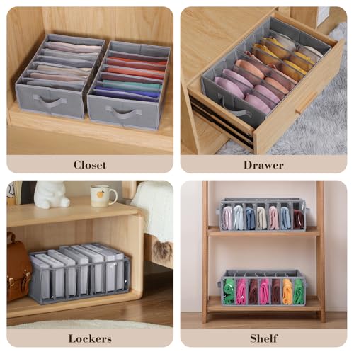 Zilink Upgraded Underwear Drawer Organizer with Support Board, Clear Drawer, 7 Grids Divider, Sock Organizer for Closet, Nursery, Baby Clothes, Bra, Sock, Tie - 3 Pack - color: Grey - For Underwear