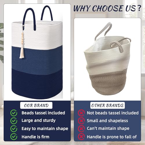 Woven Laundry Basket for Clothes,100 L Large Rectangle Laundry Hampers with Beads Tassel, Nursery Storage Basket for Toys, Tall Dirty Clothes Hamper for Bedroom Aesthetic, Laundry Room Organization - color: Gradient Blue, size: 100L