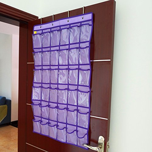 NIMES Hanging Closet Underwear Sock Jewelry Storage Over The Door Classroom Cell Phone Calculator Organizer 36 Clear Pockets (Purple) - color: Purple
