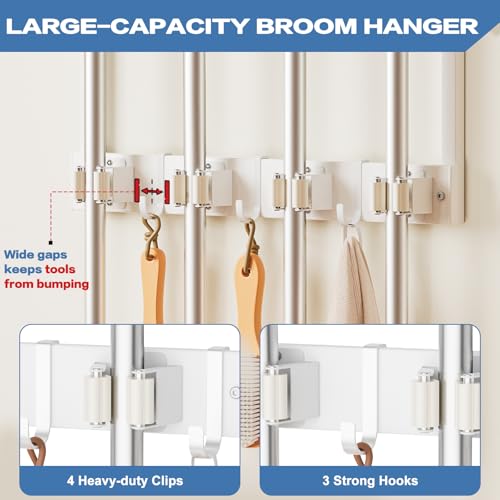 Olakee Broom Holder Wall Mount with Cleaning Supplies Organizer, Laundry Room Organization and Storage Shelves, Mop Hanger Rack with Hooks, Utility Shelf Closet Organizer for Garage Home Improvement