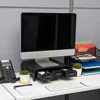 Mind Reader Monitor Stand, 3 Storage Drawers, Desktop Organizer, Riser, Office, 13.5"L x 13"W x 4"H, Set of 2, Black - size: 2 Pack