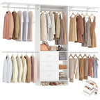Aheaplus Closet System, Closet Organizer with 3 Wooden Drawers, 8FT Closet Organizer System, 96’’ Walk-in Closet Wardrobe Clothes Rack with Hanging Rods, Garment Rack, Fits 5.3-9 ft, -W3,White - color: White