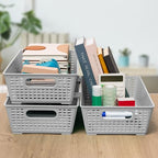 Tiawudi Stackable Woven Plastic Basket, Storage Bins for Cabinet, Closet, Shelf, Under Sink and Countertop, Pantry Organizer Bins, 6 Pack - color: Gray