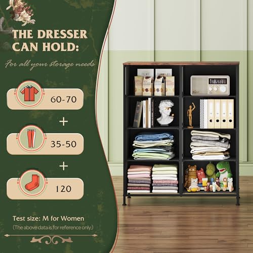 WLIVE Tall Fabric Dresser with 8 Drawers, Storage Tower with Fabric Bins, Double Dresser, Chest of Drawers for Closet, Bedroom, Living Room, Hallway, Dorm, Floral Painted - color: Floral Painted, style: General