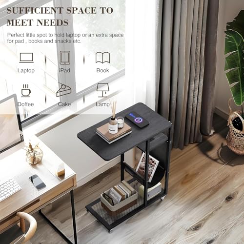 Colima C Shaped End Table with Charging Station (Black, Extra Large) - color: Black