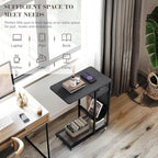 Colima C Shaped End Table with Charging Station (Black, Extra Large) - color: Black