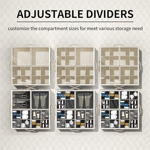 Aokeyee Shoe Organizer for Closet,2 Pack Foldable Shoe Storage Organizer Box Bin with Adjustable Dividers and Clear Cover, Fits up to 16-32 Pairs - color: Beige, size: 2 PCS