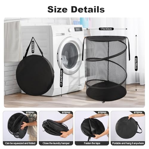 BATTOO Collapsible Laundry Basket with Lid, Large Foldable Mesh Pop Up Hamper 88L with Handles for Laundry Room, Bathroom, Kids Room, College Dorm, Travel, Storage Organizer Black - color: Black, size: Extra Large