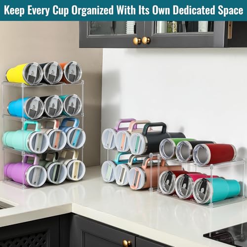 Design for Stanley 40 OZ & Large Bottles & Tumblers with Handle, Acrylic Water Bottle Organizer - Stackable Clear Wine Rack, Cup Holder for Home Kitchen Pantry Shelf Countertop Cabinet, 4 Tier Hold 12 - size: 4 Tier for 12