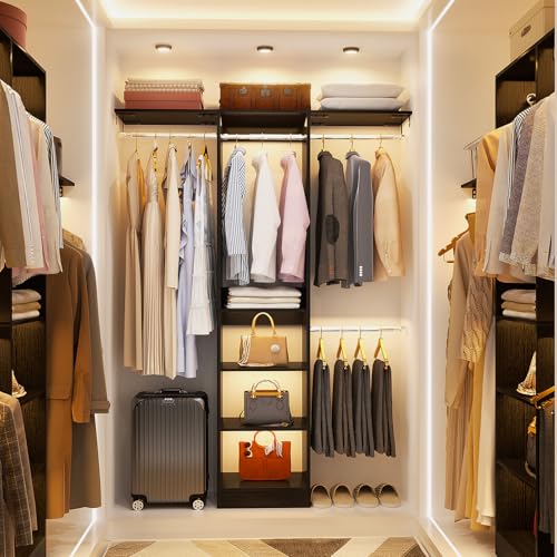 Besiost 48" Closet Organizer System, 4FT Closet System for Small Closets with 4 Hanging Rods & 3 Shelves, 80"H Small Closet Organizers and Storage for Bedrooms, Cloakrooms, Black - color: Black