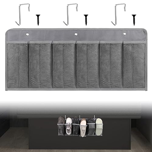 RVZONE RV Shoe Pockets 6 Large Pockets Heavy Hanging Bedside Storage Organizer with Sturdy Hooks Storage Pockets Hangs on bed for Shoes Toys and Tool Accessories - color: Grey, size: Mesh, 1pcs