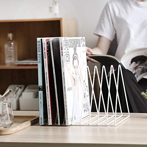 Sooyee 9 Slot White Magazine Holder,Desktop File Sorter Organizer Triangle Bookshelf Decor Home Office - color: White