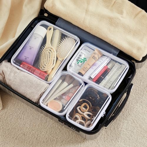 4PCS Large Clear Hard Shell Zipper Case, Makeup Organizer & Toy Storage Bag for Lego Bricks, Diaper Pouches, Cosmetic Bags, Transparent Pencil box, Puzzle Board Game, Portable Travel Toiletries - size: 4Pcs-Large