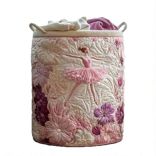 Quilted Laundry Basket with Handles, Large Soft Fabric Storage Hamper for Clothes, Toys & Blankets, Boho Floral Collapsible Basket for Nursery, Bedroom, Laundry Room - color: Balei, size: L-20X28In