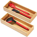 Umilife Bamboo Kitchen Utensils Organizer, Extra Long High Silverware Drawer Holder, Flatware Cutlery Storage Box, Multi-Use Drawer Divider in Office, Bathroom, Pantry - 17"x6"x2.5" (Set of 2) - size: 17 x 6 x 2.5" (Standard, Set of 2)