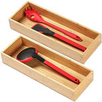 Umilife Bamboo Kitchen Utensils Organizer, Extra Long High Silverware Drawer Holder, Flatware Cutlery Storage Box, Multi-Use Drawer Divider in Office, Bathroom, Pantry - 17"x6"x2.5" (Set of 2) - size: 17 x 6 x 2.5" (Standard, Set of 2)