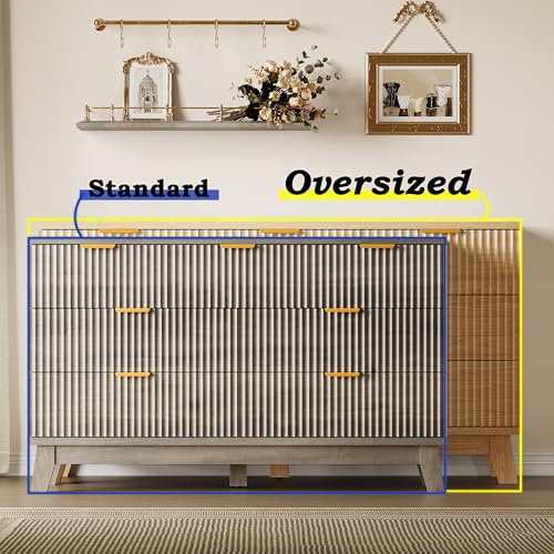BORNOON Fluted 7 Drawer Dresser, 47.2" Wide Modern Boho Chest of Drawers, Wooden Storage Dresser TV Stand for Bedroom, Living Room, Closet, Hallway, Curved Profile Design - color: Rustic Drift, size: 7-Drawer