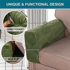 Velvet Quilted Armrest Covers - Water-Resistant Sofa Arm Protectors Set of 2 with Side Pocket Organizer, Non-Slip Furniture Covers for Chairs & Couches (Loden) - color: Loden