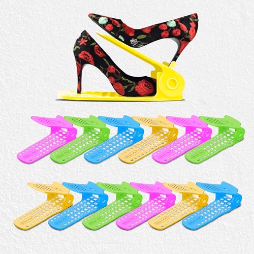 Shoepal Shoe Slots Organizer – Adjustable Shoe Rack Stacker & Storage Space Saver | Double Deck Shoe Holder for Closet, Sneakers & Heels | Multicolor Pack of 12 - color: Multicolor, size: 12