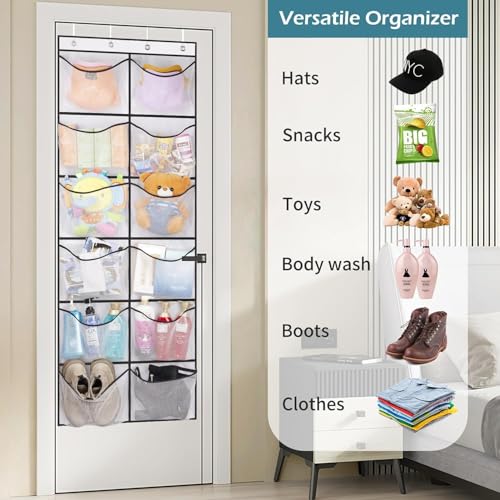 KIMBORA Over The Door Shoe Organizer 12 Large Mesh Pockets Boots Hanging Storage Shoe Rack for Closet White - color: White