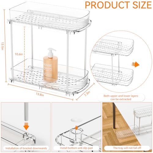 Yieach 3 Pack 13.8″ Deep 2 Tier Under Sink Storage Organizer,Large Pull Out Bathroom Organizers and Storage,Slide Out Acrylic Undersink Storage Shelf,Kitchen Under Sink Organizer for Cleaning Products - style: 3 Pack-2 Tier