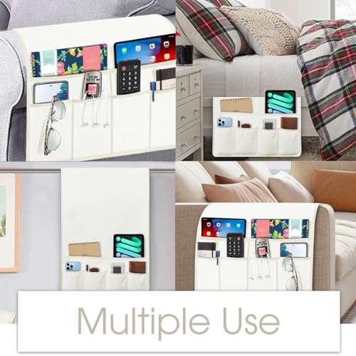 Joywell Remote Control Holder for Recliner Armchair Couch Caddy Sofa Armrest Organizer Non Slip Sofa Arm Chair Caddie with 6 Pocket Storage for Magazine, Tablet, Phone, iPad, White - color: White, size: 19'' x 35''
