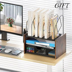 Wood Desk Organizer - 2-Tier Desktop File Organizer with Drawer with Vertical File Holder, Wooden Paper Tray, Office Desk Organzier and Accessories for Papers, Mail, Notebooks, Stationery - size: 2 Tier Drawer with Vertical File Holder