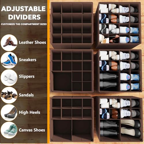 SpaceAid Shoe Organizer for Closet, 2 Pack Foldable Shoe Storage Containers Baskets Boxes Bins w/Adjustable Dividers, Fits 16-32 Pairs, Brown - color: Brown