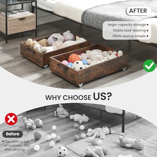 TIOPGHAD Under Bed Storage with Wheels, 2-Pack Under Bed Shoe Storage Organizer Drawer, Composite Wood Particleboard Organizer for Shoes Clothes Containers in Bedroom for Clothes,Shoes(Brown) - color: Brown
