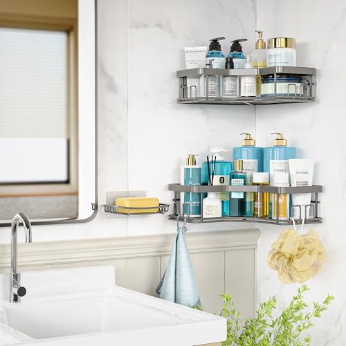 MAXIFFE 3 Pack Corner Shower Caddy with Soap Holder, Large Capacity Sturdy Easy Install No Drilling Stainless Steel Hold 40 LBS Shower Organizer Shelves Rack Storage for Family Renters Bathroom, Grey - color: Grey L