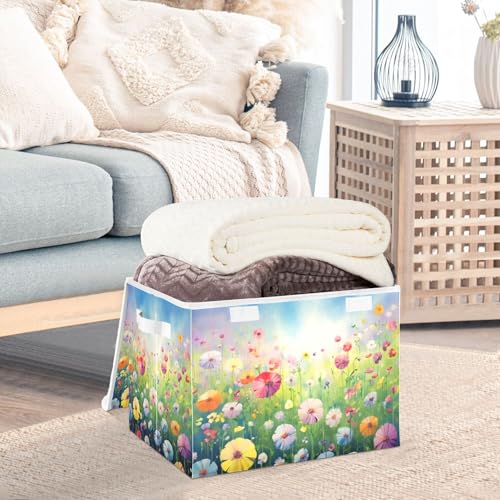 xigua Colorful Flowers Storage Bins with Lids and Carrying Handle,Foldable Storage Boxes Organizer Containers Baskets Cube with Cover for Home Bedroom Closet Office - color: Colorful Flowers