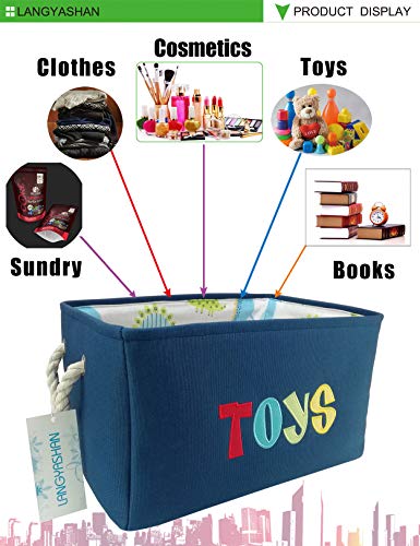 LANGYASHAN Rectangular Storage Bin Collapse Canvas Fabric Cartoon Storage Basket with Handles for Organizing Home Kitchen Boys and Girls Toys Office Closet Shelf Baskets (Navy toys) - color: Navy Toys