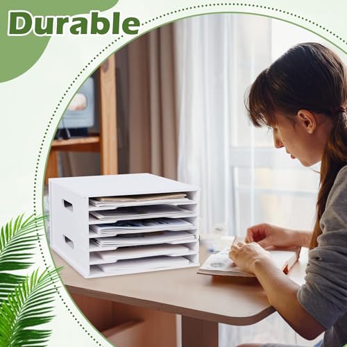 Juexica 6 Tier 8.5" x 11" Scrapbook Paper Organizer, White Cardstock File Organizer with Adjustable Shelves, Stackable Paper Trays, Desktop Storage Rack Document Holder for Desk Home Office - style: 6 Tier