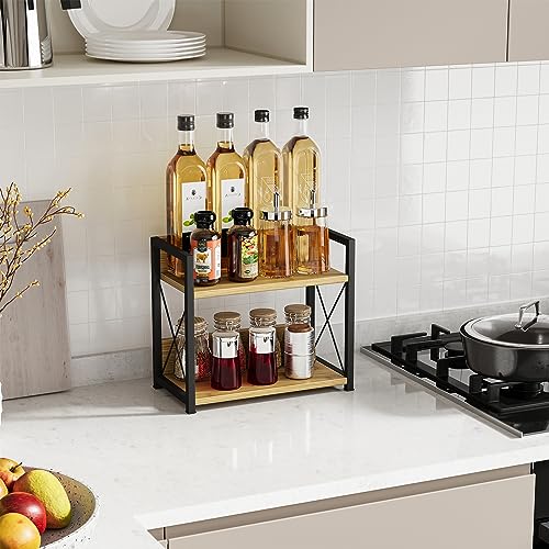 Giikin Countertop Shelf Organizer, 2 Tier Kitchen Spice Rack Organizer for Countertop, Wood Coffee Counter Shelf Organizer for Home (Bamboo, S) - color: Bamboo, size: Small
