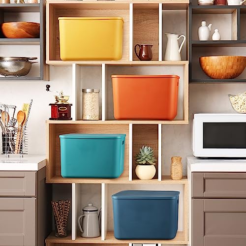 Hoolerry 8 Pieces Colorful Storage Bins with Lid, Plastic Storage Basket Organizing Container Stackable Box with Handle for Shelves Desktop Playroom Office(14.2 x 10.2 x 9.5 Inch,Multi-colored) - color: Multi-colored, size: 14.2 x 10.2 x 9.5 Inch