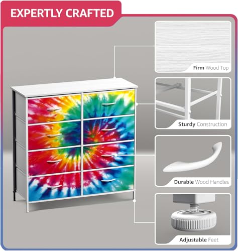 Sorbus Kids Dresser with 8 Drawers - Storage Unit Organizer Chest for Clothes - Bedroom, Kids Room, Nursery, & Closet (Tie-Dye, 31.5 x 12 x 32-8 Drawer) - color: Dark Tie-dye, style: 8-Drawer