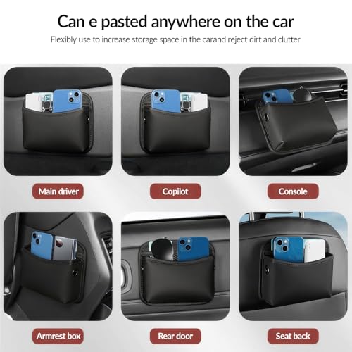 SOOPII 2Pack Car Seat Side Storage Pocket, PU Leather Small Organizer, Multifunctional Console Side Organizer Bag for Phone,Keys, Sunglass and Wallet (Black) - color: Black