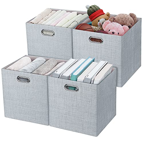 Posprica 3X Thicker Fabric Storage Cubes 13 inch Collapsible Storage Bins for Organization, Cubby Storage Baskets for Organizing Shelf Cabinet Bookcase Boxes, Set of 4, Sliver Grey - color: Silver Grey, size: 13×13×13/4pcs